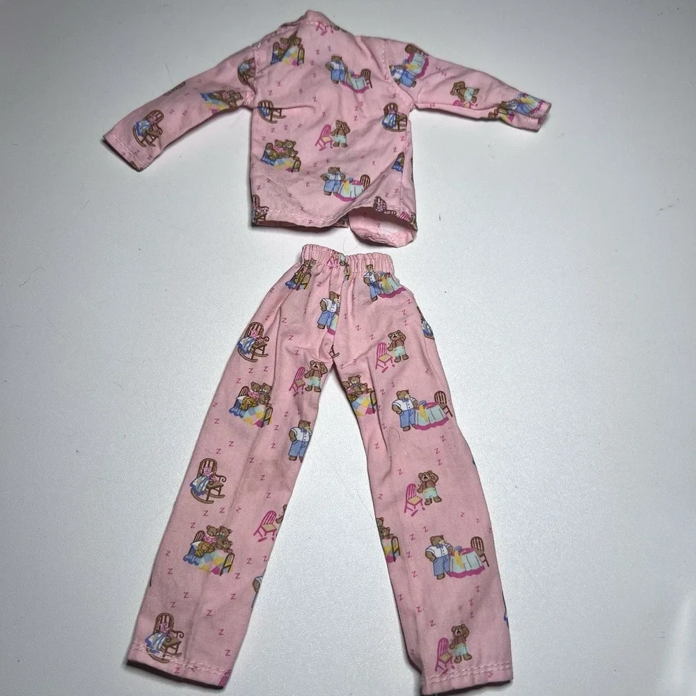 Vintage Barbie Clothing Pink Teddy Bear Button Up Pajama‎ Outfit